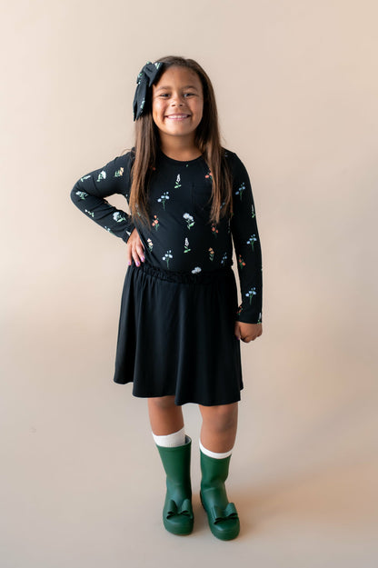 Long Sleeve Toddler Crew Neck Tee in Midnight Wildflower | Kyte Baby