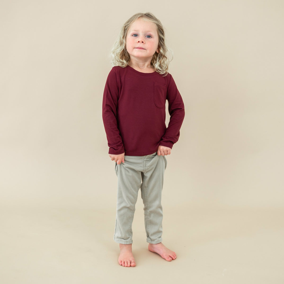 Long Sleeve Toddler Crew Neck Tee in Burgundy | Kyte Baby