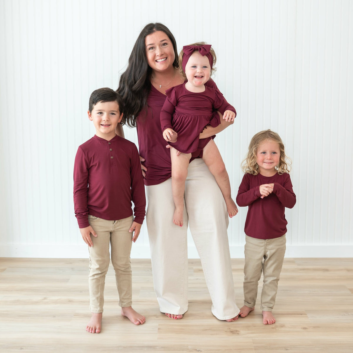 Long Sleeve Toddler Crew Neck Tee in Burgundy | Kyte Baby