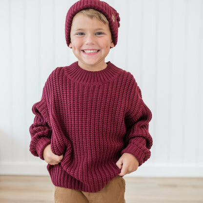 Chunky Knit Sweater in Burgundy | Kyte Baby