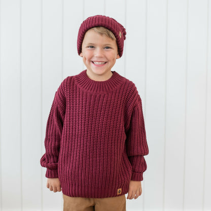 Chunky Knit Sweater in Burgundy | Kyte Baby