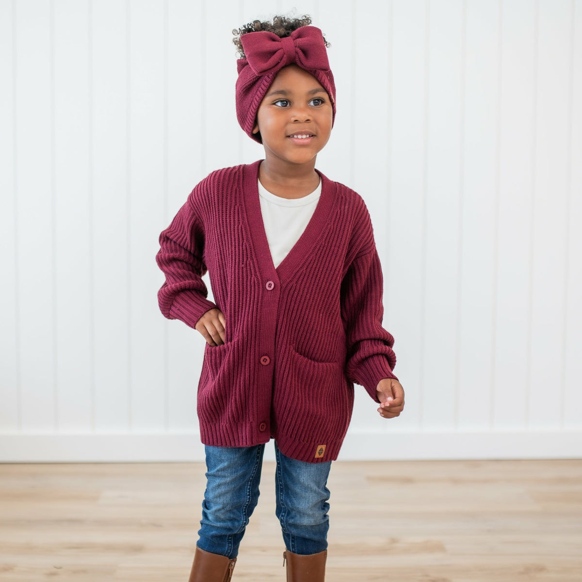 Chunky Knit Oversized Cardigan in Burgundy | Kyte Baby