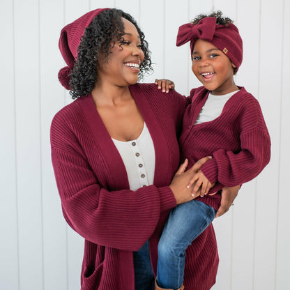 Chunky Knit Oversized Cardigan in Burgundy | Kyte Baby