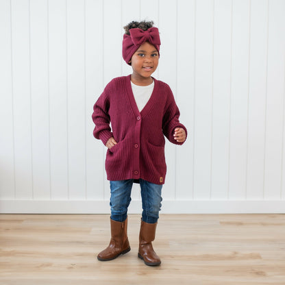 Chunky Knit Oversized Cardigan in Burgundy | Kyte Baby