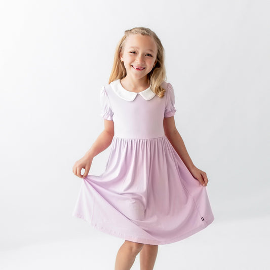 Peter Pan Collar Dress in Thistle | Kyte Baby