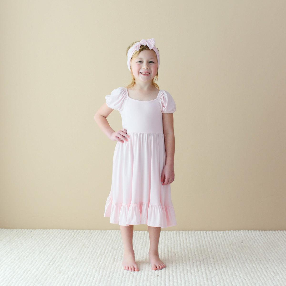 Puff Sleeve Twirl Dress in Sakura | Kyte Baby