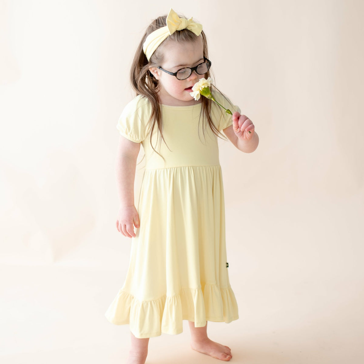 Puff Sleeve Twirl Dress in Chamomile | Kyte Baby