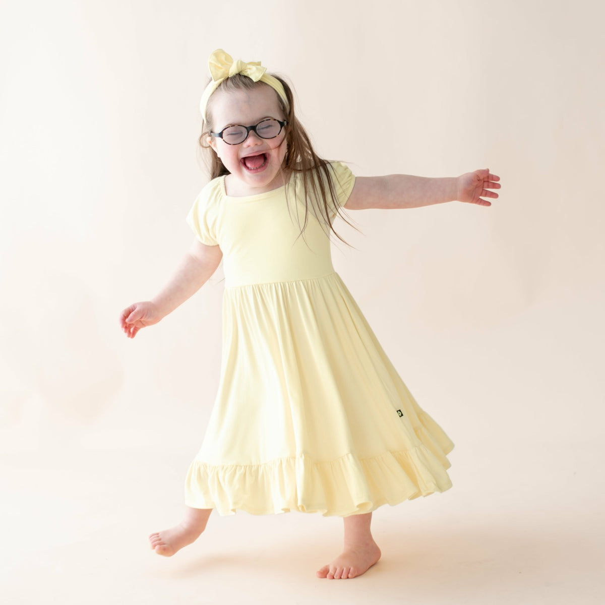 Puff Sleeve Twirl Dress in Chamomile | Kyte Baby