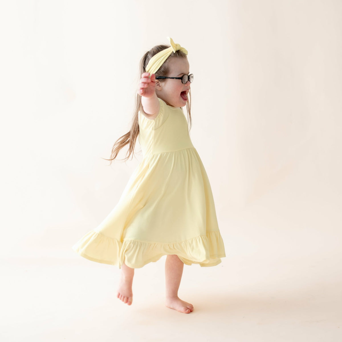Puff Sleeve Twirl Dress in Chamomile | Kyte Baby