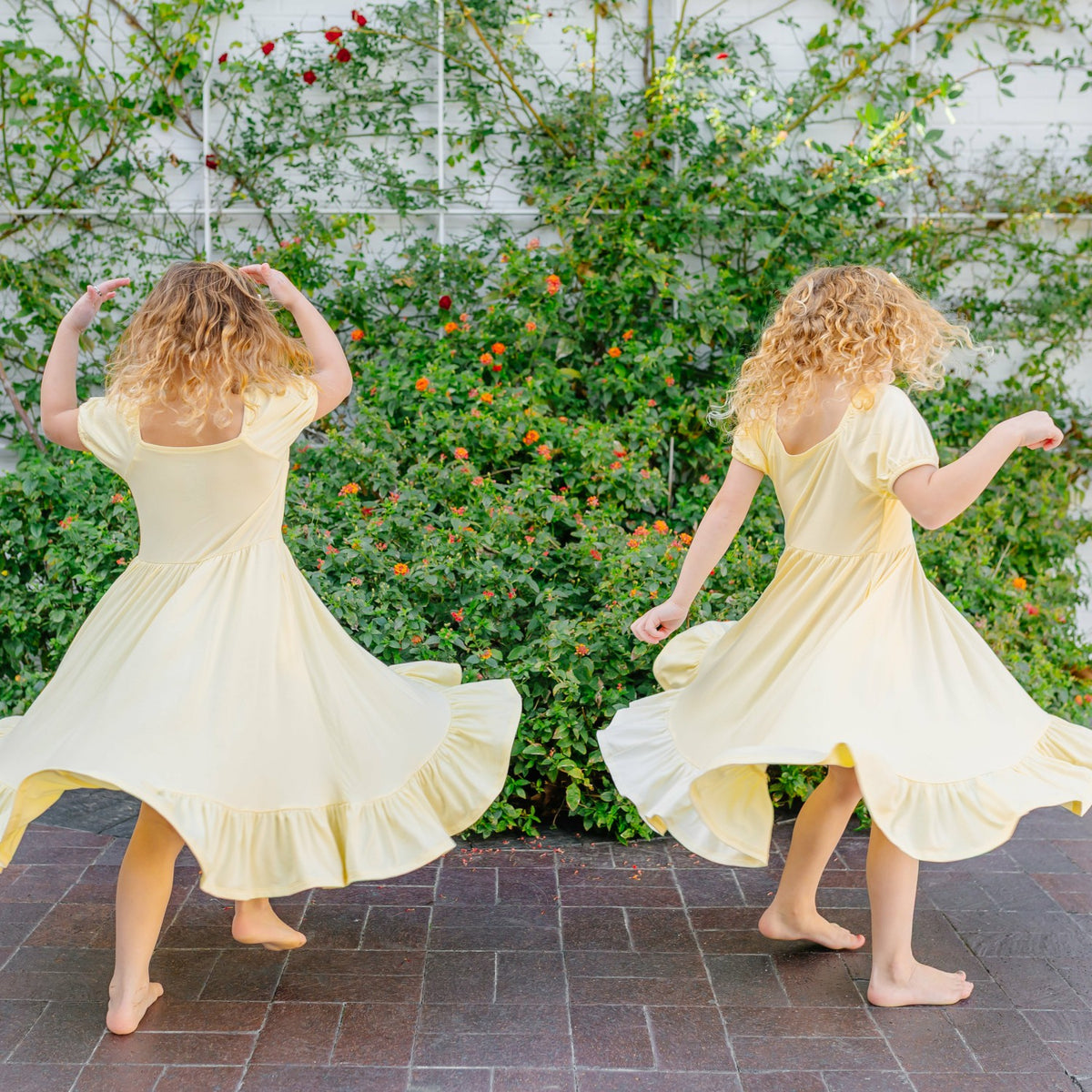 Puff Sleeve Twirl Dress in Chamomile | Kyte Baby