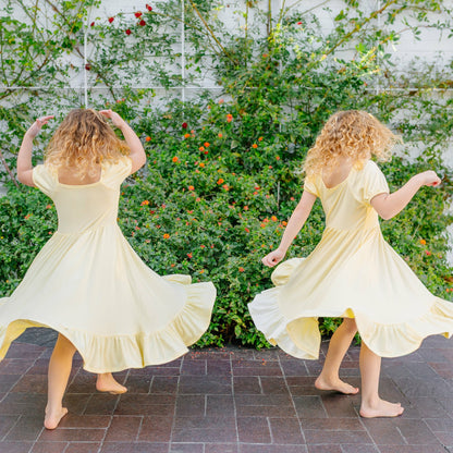 Puff Sleeve Twirl Dress in Chamomile | Kyte Baby