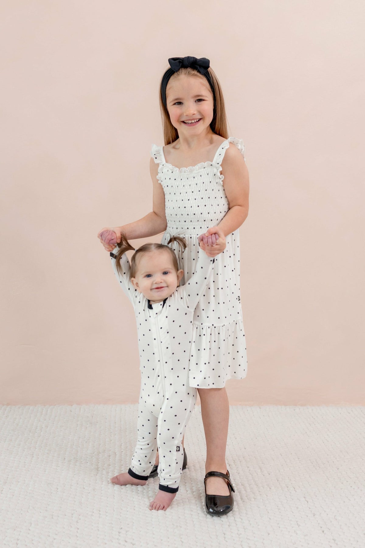 Smocked Dress in Midnight Polka Dot | Kyte Baby