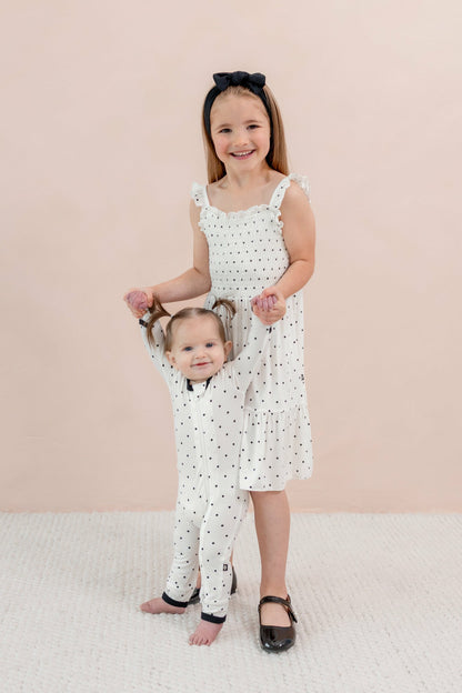 Smocked Dress in Midnight Polka Dot | Kyte Baby