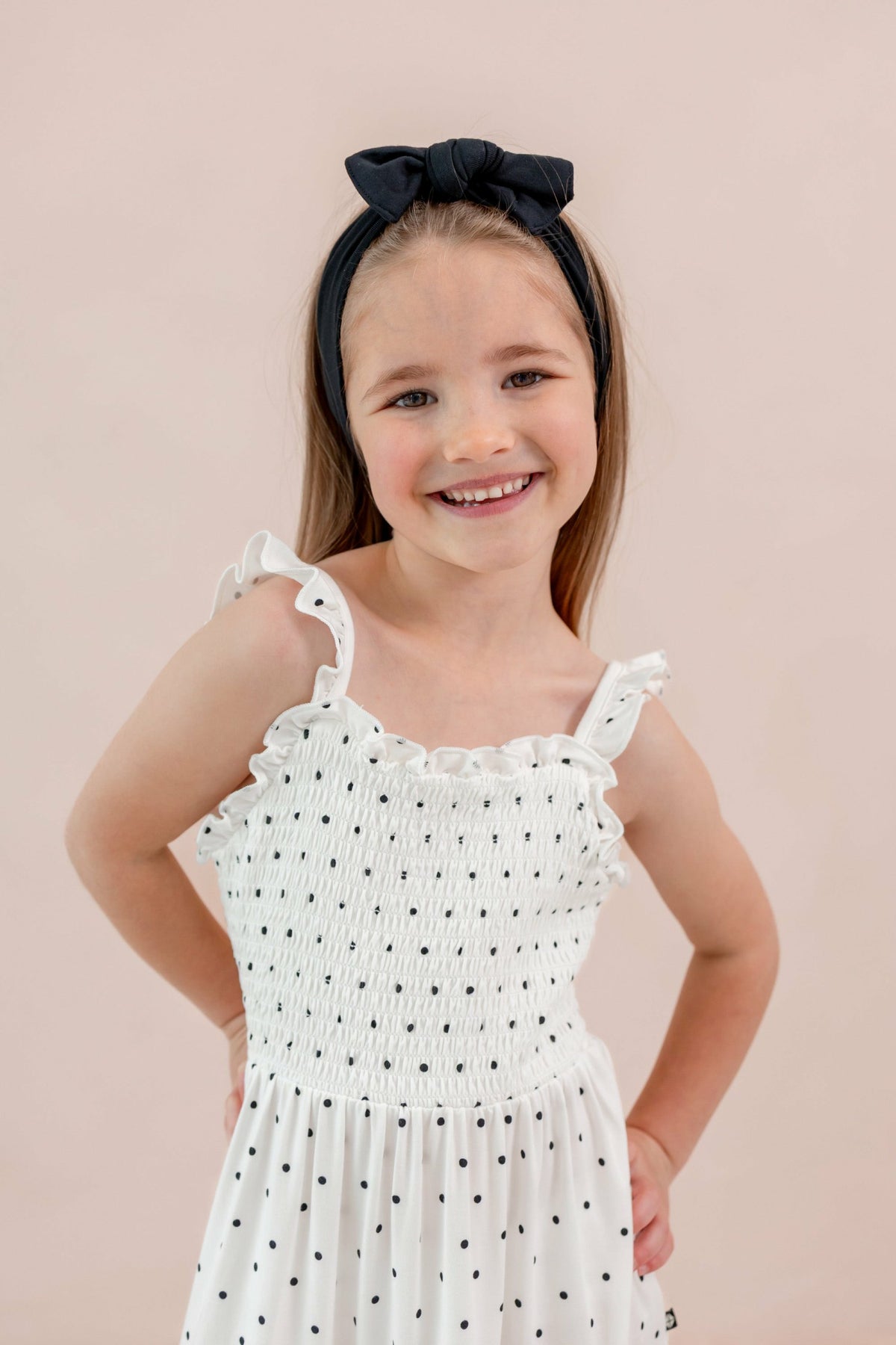 Smocked Dress in Midnight Polka Dot | Kyte Baby
