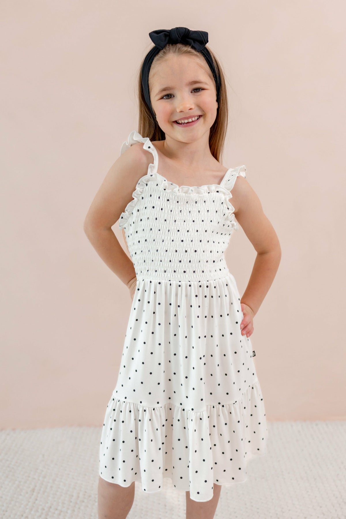 Smocked Dress in Midnight Polka Dot | Kyte Baby