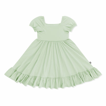 Puff Sleeve Twirl Dress in Basil | Kyte Baby