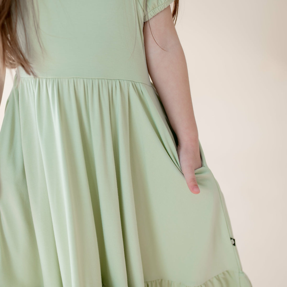 Puff Sleeve Twirl Dress in Basil | Kyte Baby