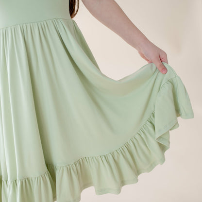 Puff Sleeve Twirl Dress in Basil | Kyte Baby