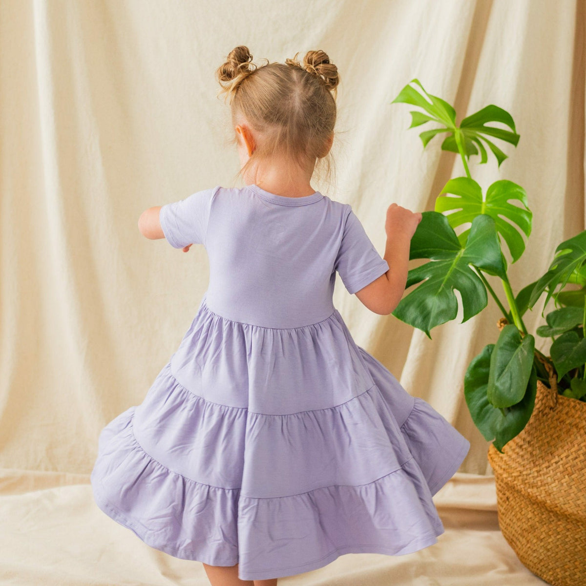 Short Sleeve Tiered Dress in Taro | Kyte Baby
