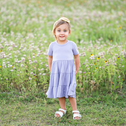 Short Sleeve Tiered Dress in Taro | Kyte Baby