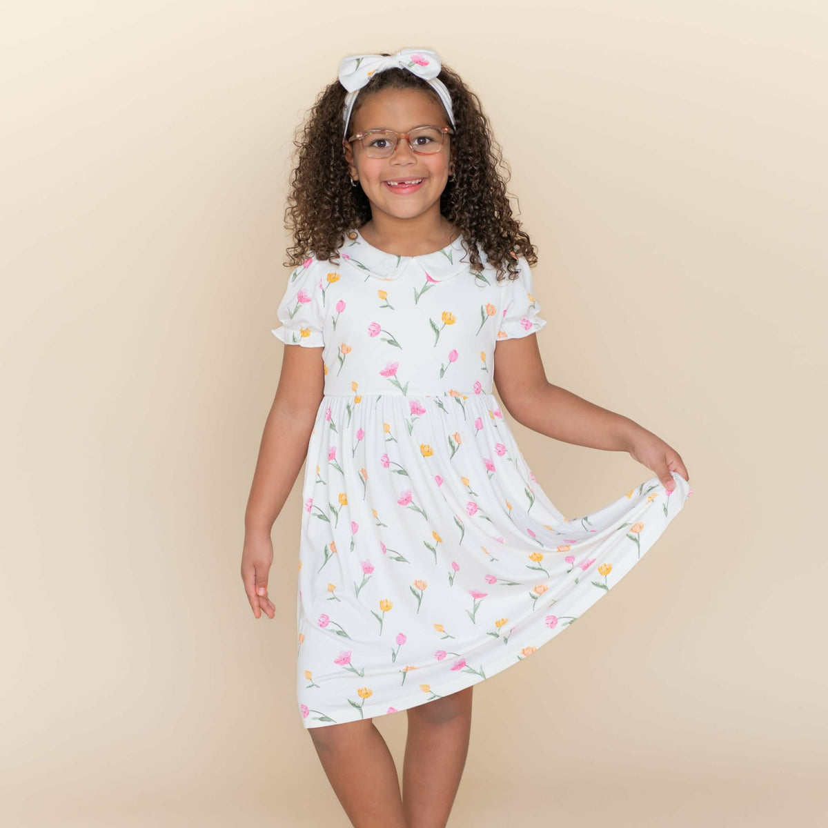 Peter Pan Collar Dress in Tulip | Kyte Baby