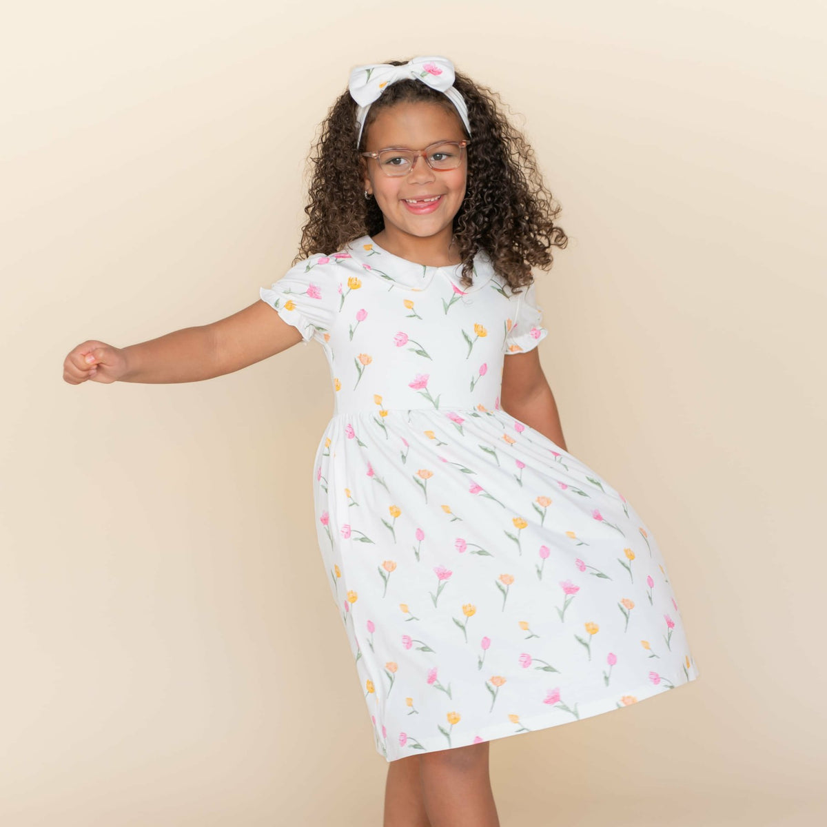 Peter Pan Collar Dress in Tulip | Kyte Baby