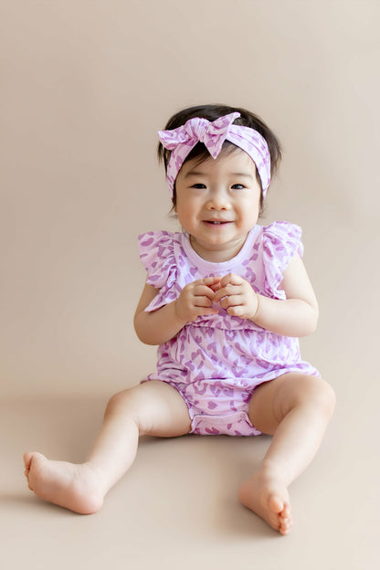 Bubble Romper in Thistle Leopard | Kyte Baby