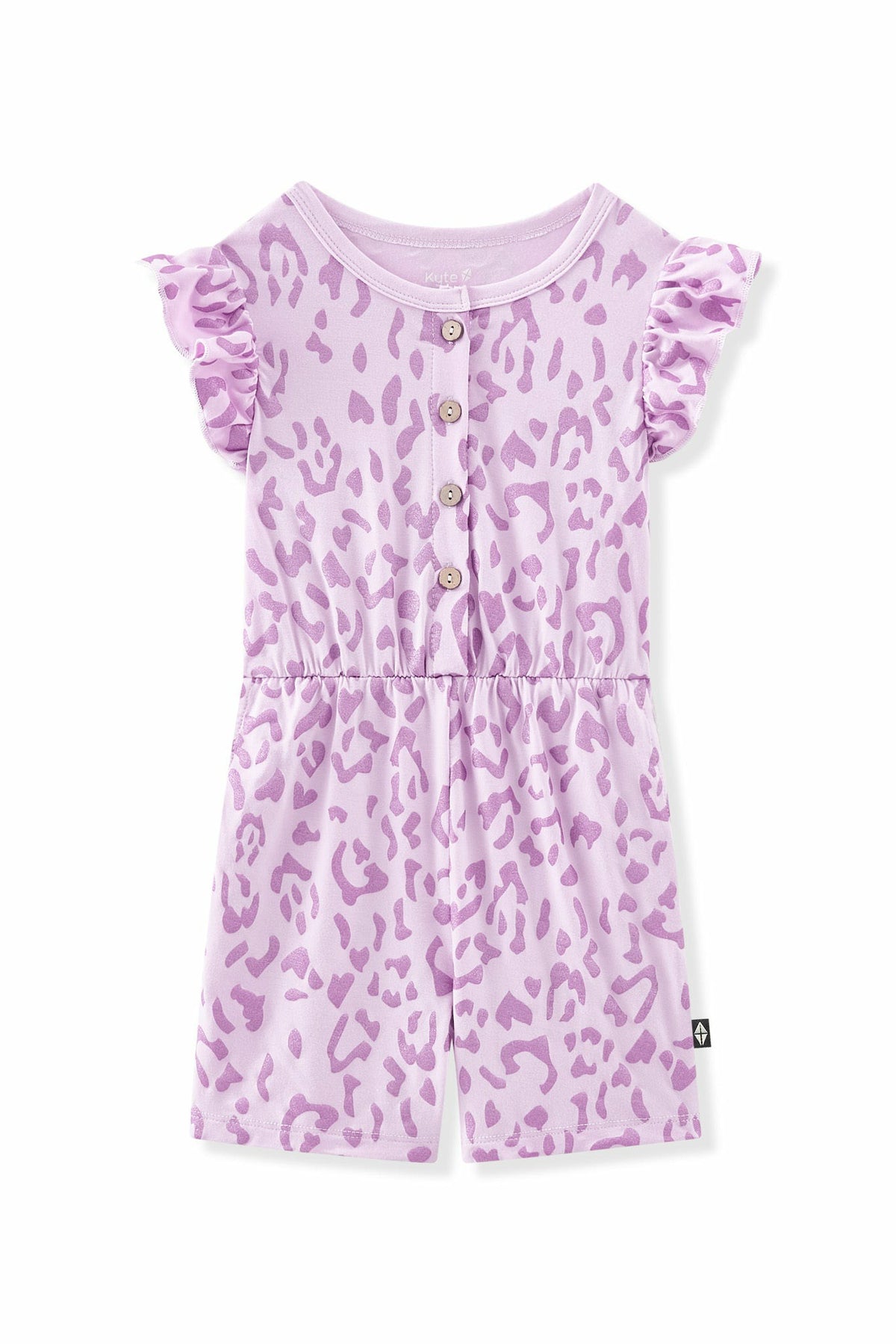 Flutter Sleeve Romper in Thistle Leopard | Kyte Baby