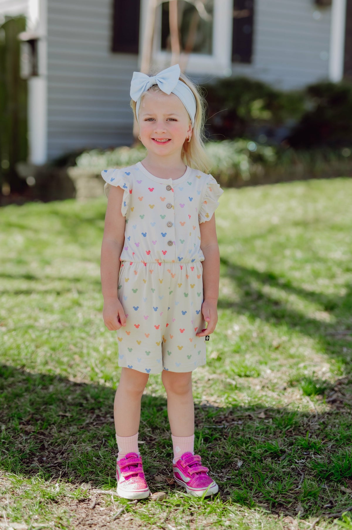 Flutter Sleeve Romper in Pastel Mickey Mouse | Kyte Baby