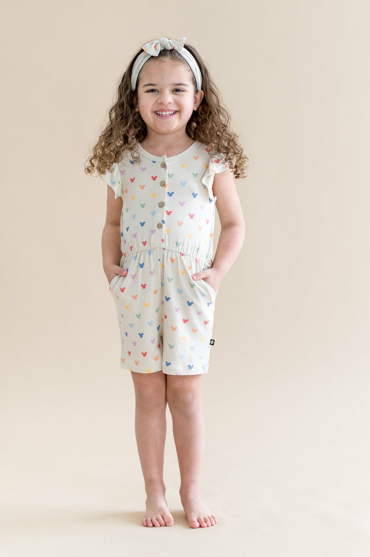 Flutter Sleeve Romper in Pastel Mickey Mouse | Kyte Baby