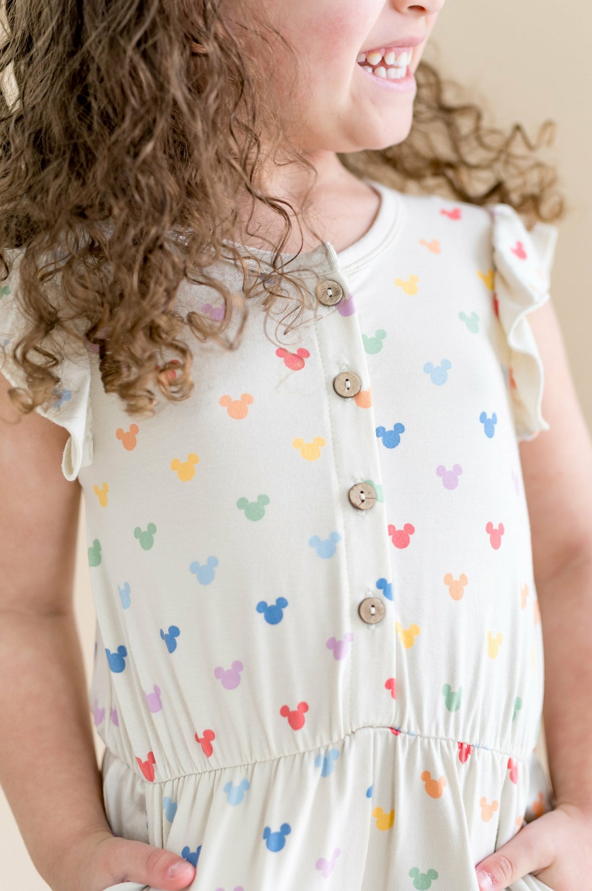Flutter Sleeve Romper in Pastel Mickey Mouse | Kyte Baby