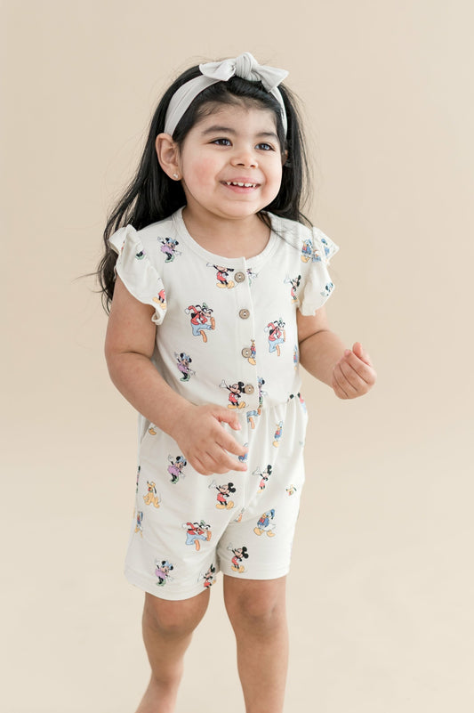 Flutter Sleeve Romper in Mickey Mouse and Friends | Kyte Baby
