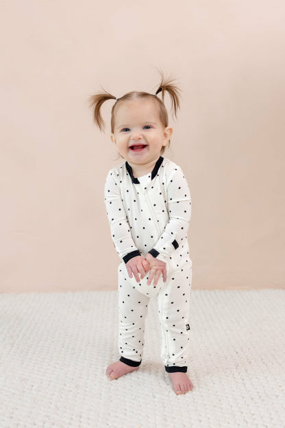 Zippered Romper in Midnight Polka Dot | Kyte Baby