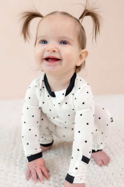 Zippered Romper in Midnight Polka Dot | Kyte Baby