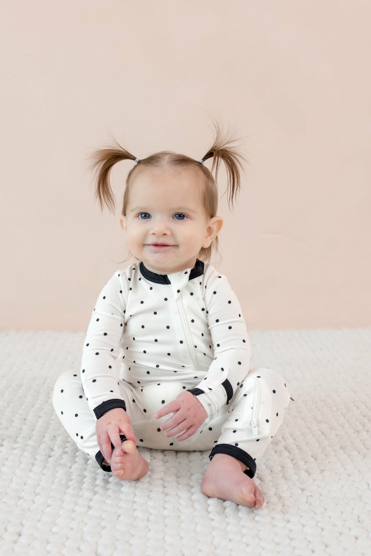Zippered Romper in Midnight Polka Dot | Kyte Baby