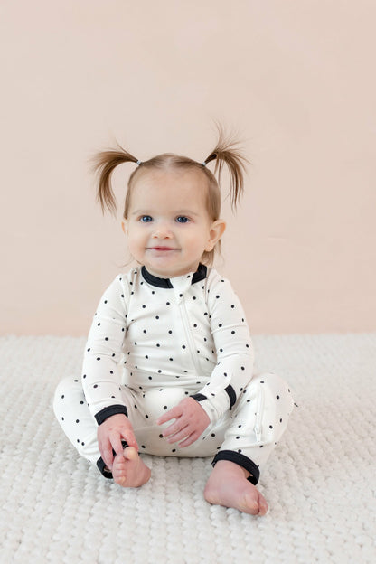 Zippered Romper in Midnight Polka Dot | Kyte Baby