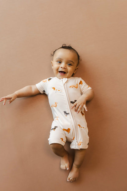 Zipper Shortall Romper in Dachshund | Kyte Baby