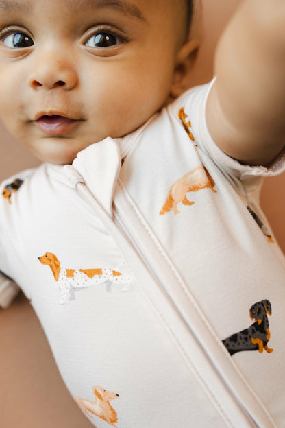 Zipper Shortall Romper in Dachshund | Kyte Baby