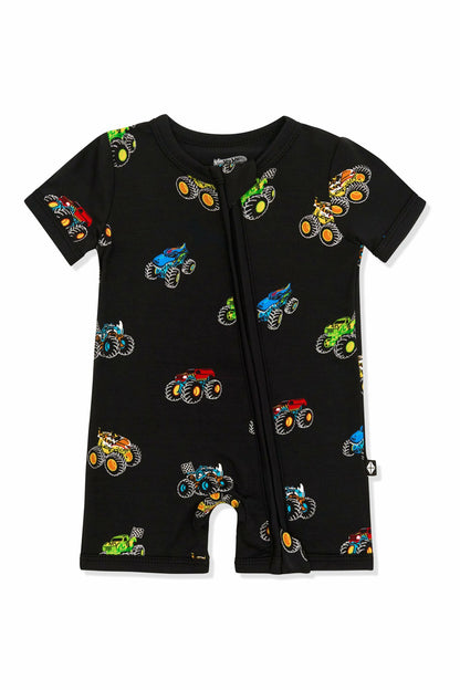Zipper Shortall Romper in Monster Truck | Kyte Baby