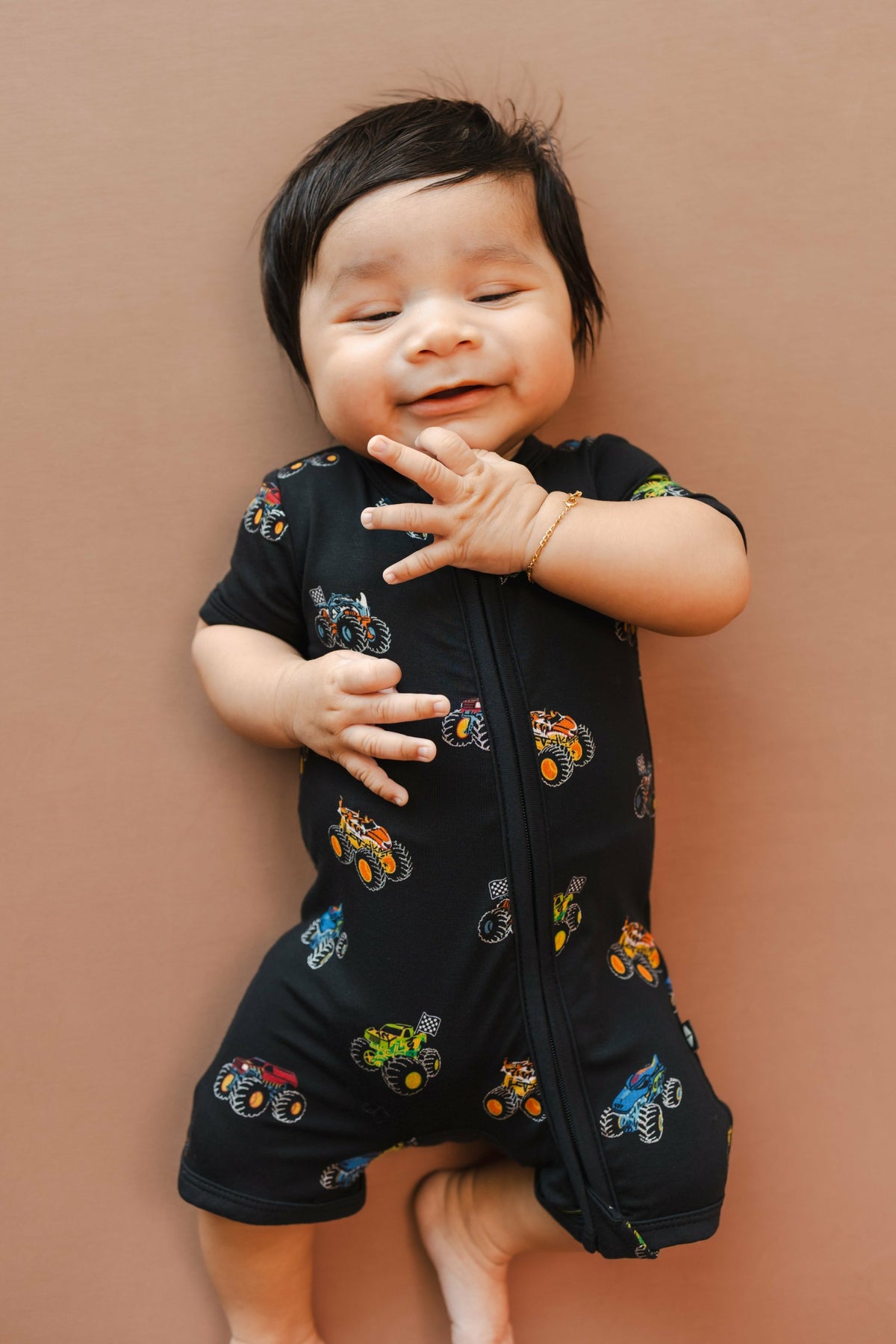 Zipper Shortall Romper in Monster Truck | Kyte Baby