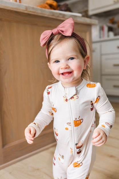 Zippered Romper in Pumpkin Spice Latte | Kyte Baby