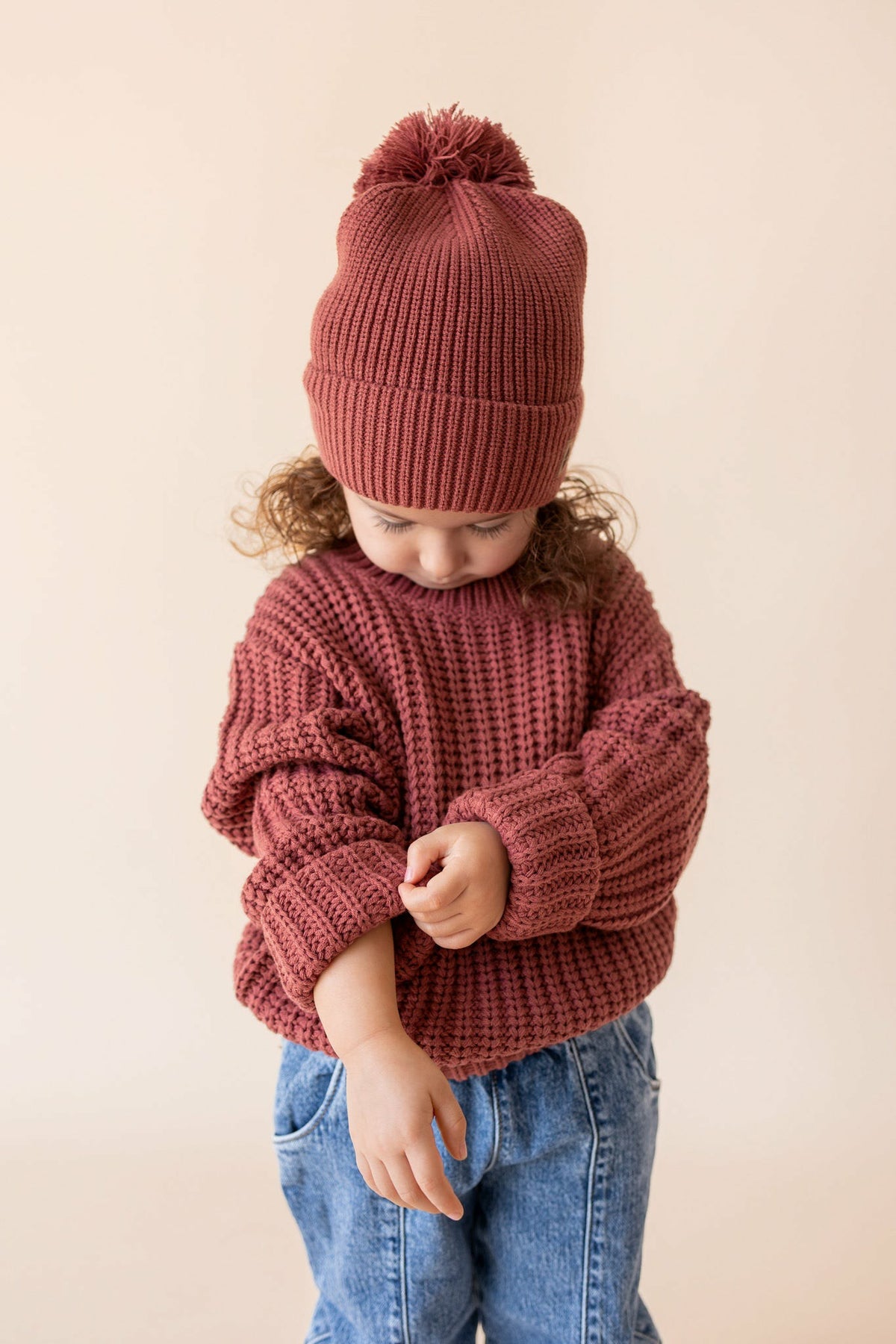 Chunky Knit Pom Beanie in Ember | Kyte Baby