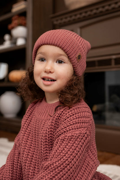 Chunky Knit Pom Beanie in Ember | Kyte Baby