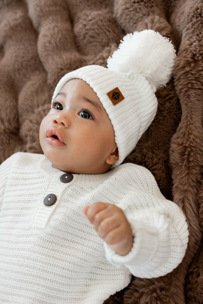 Chunky Knit Pom Beanie in Cloud | Kyte Baby