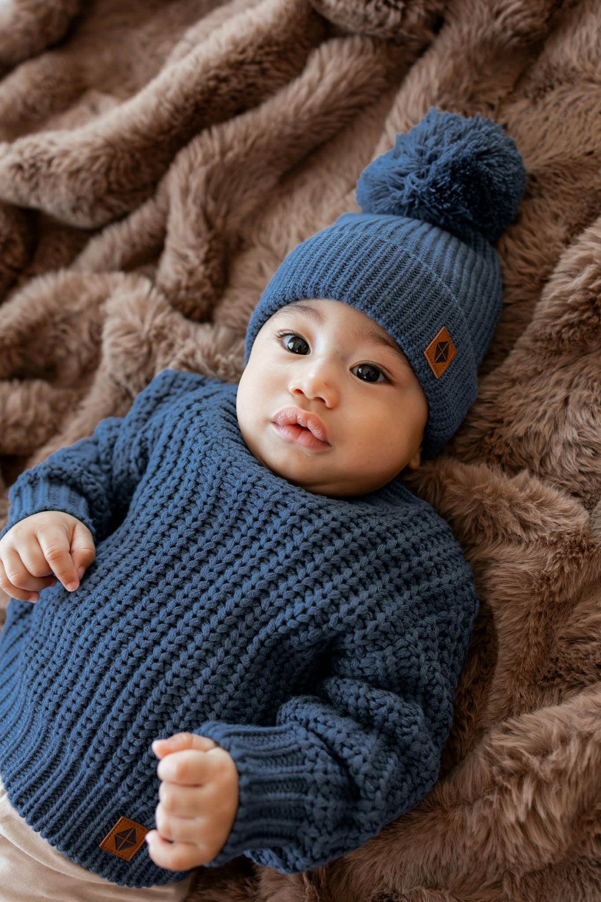 Chunky Knit Pom Beanie in Oxford | Kyte Baby