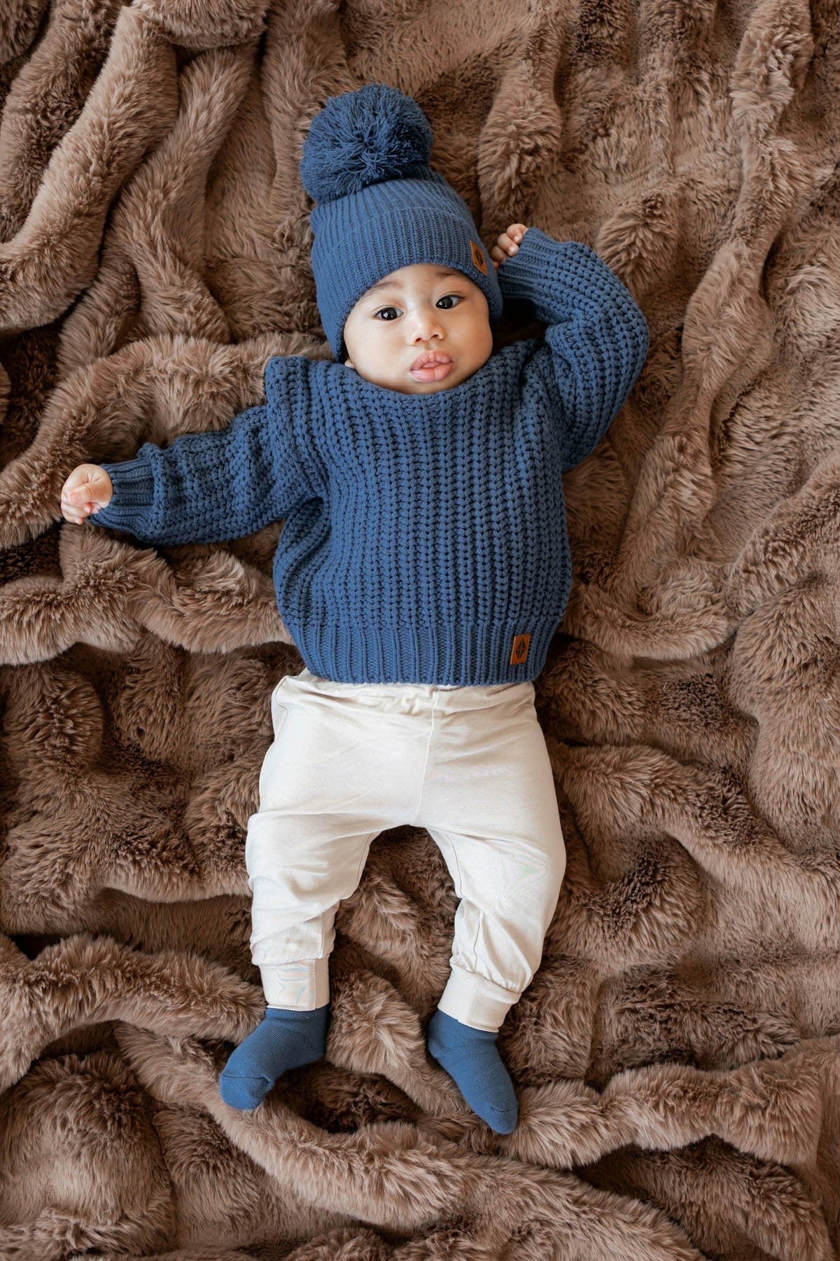 Chunky Knit Pom Beanie in Oxford | Kyte Baby