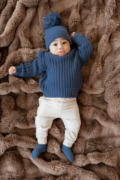 Chunky Knit Pom Beanie in Oxford | Kyte Baby