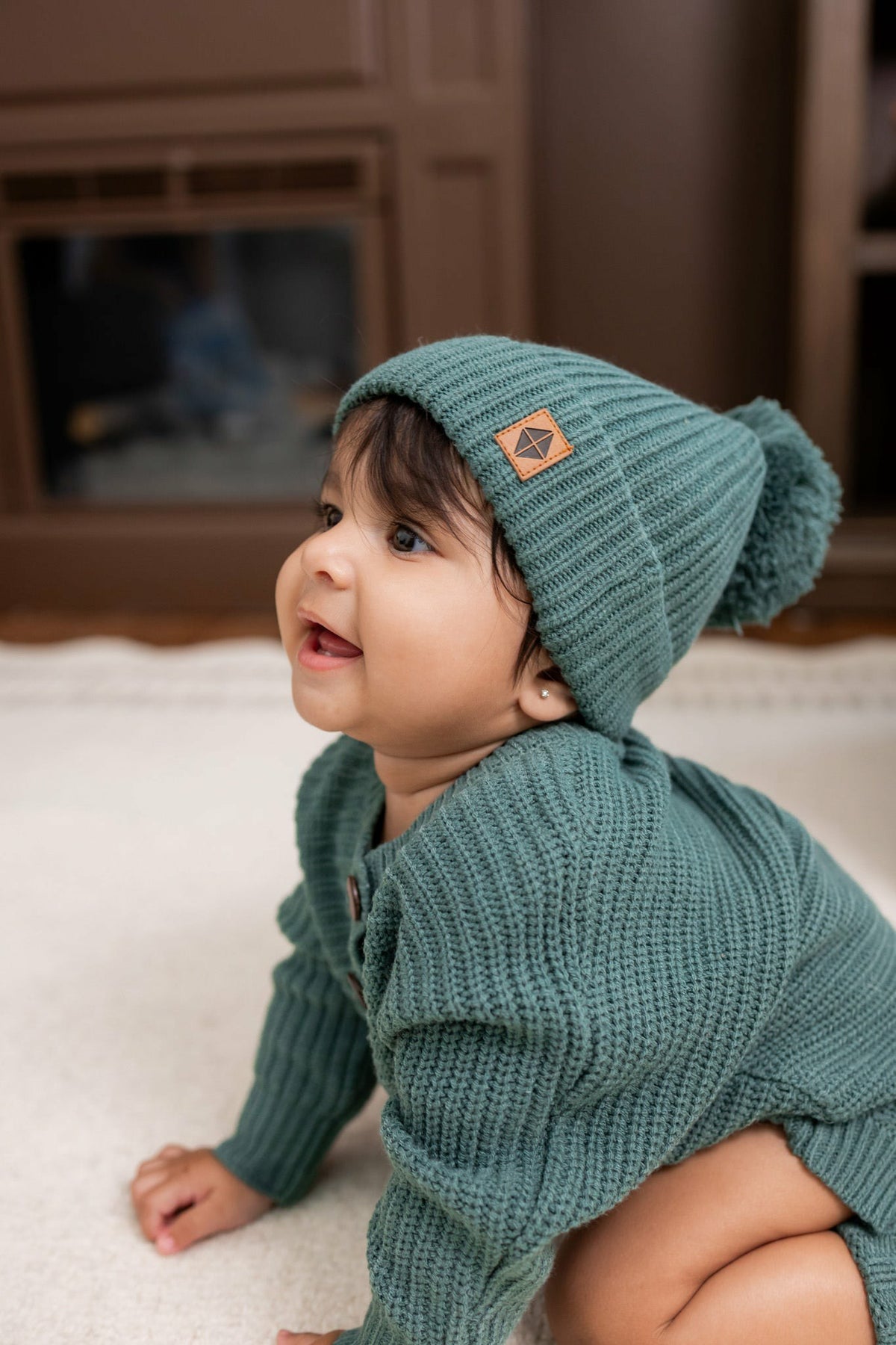 Chunky Knit Pom Beanie in Pine | Kyte Baby