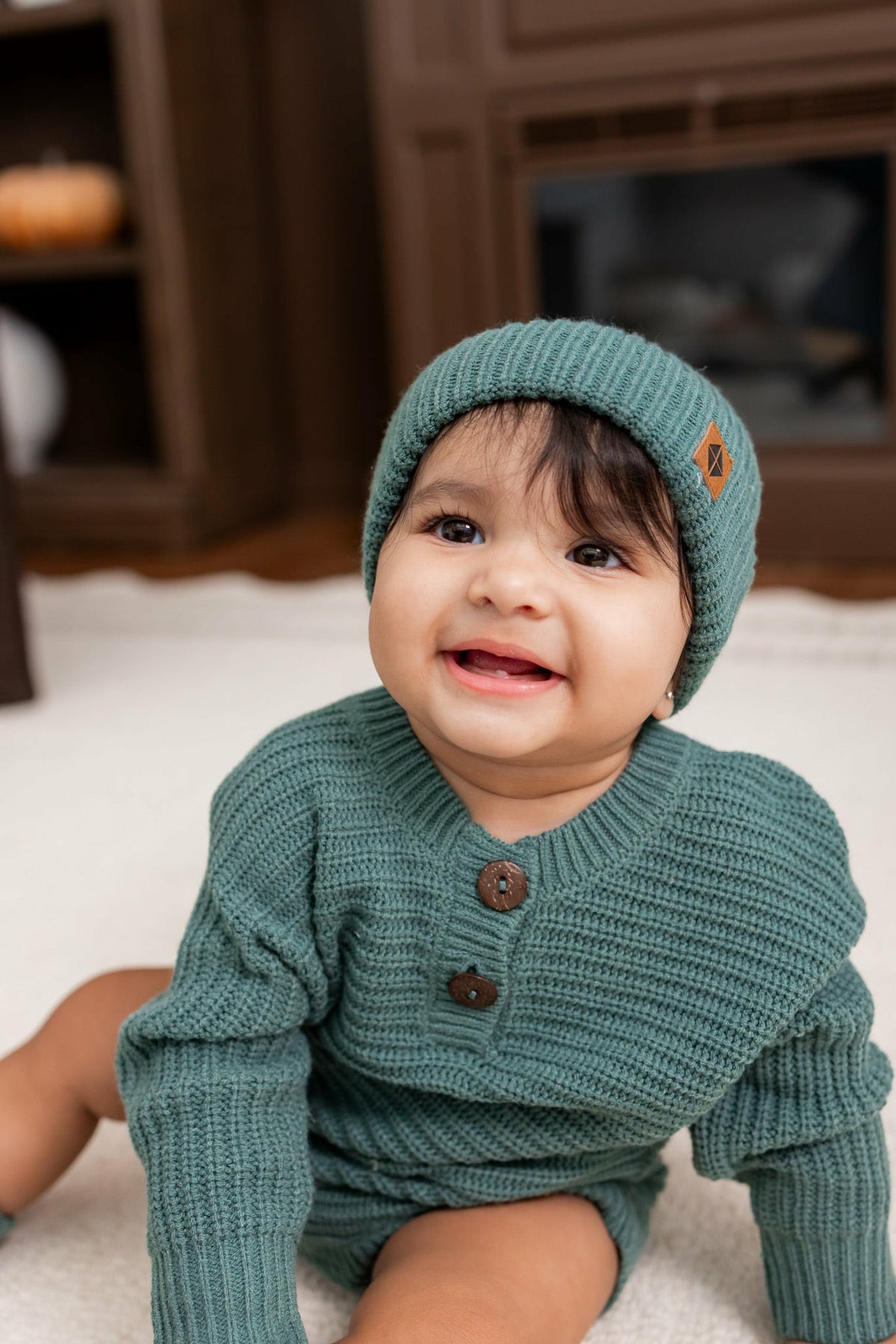 Chunky Knit Pom Beanie in Pine | Kyte Baby