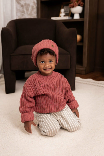 Chunky Knit Ribbed Beanie in Ember | Kyte Baby